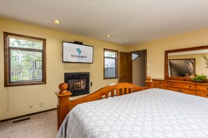 Upstairs King Primary w/ TV and Fireplace