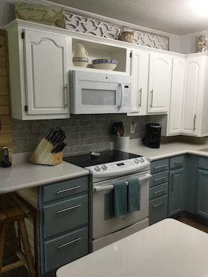 Newly painted cabinets and walls.