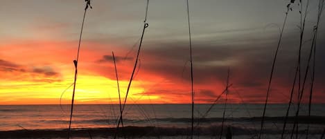 Every sunset is spectacular! This is the view when we step onto the beach.