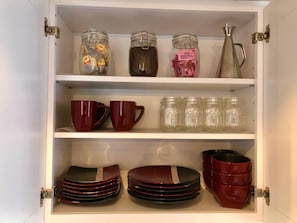 Stocked Dish-ware, Coffee, Tea & Sugar. 