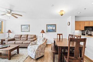 Living room and dining area.