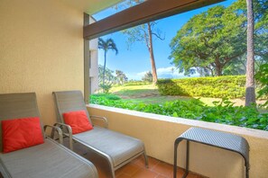 Unwind on this tranquil lanai, where garden views, fresh breezes, and peaceful vibes define your island stay KRO-Q102