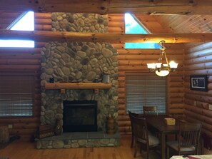 Fireplace in the foyer. 