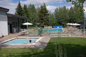 Sundance Pool and Tennis Club. Pool and spa open year round. Two jacuzzis.
