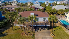 Front aerial view of the house