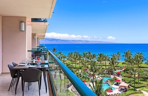 Also offering views of the lush interior courtyard and Maui's neighbor island Lanai
                