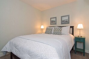 New Queen bed with luxurious bedding