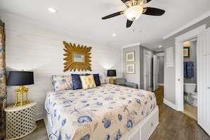 Master bedroom with king bed and full bath.