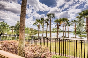 Tranquil lake view from balcony