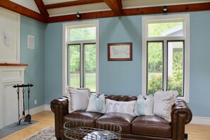 Farmhouse living room with fireplace