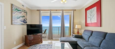 Emerald Isle 1108 Living Area with Direct Beach and Gulf Views