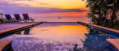 Sunset from infinity edge saltwater pool