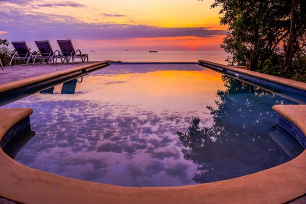 Sunset from infinity edge saltwater pool