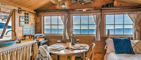 View the snow capped mountains across Cook Inlet while enjoying your meals!