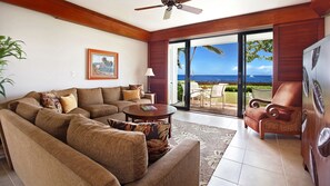 Poipu Kapili Resort #56 - Oceanfront Living Room & Lanai View - Parrish Kauai