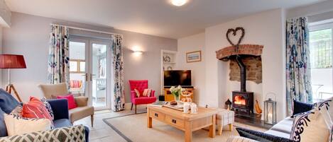 Sitting room with wood burner