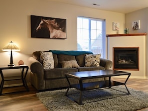 Spacious living room with gas fireplace!