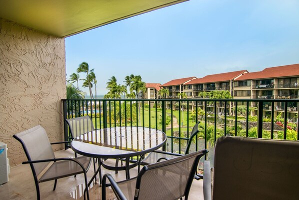 Enjoy morning coffee and sunsets on your private lanai