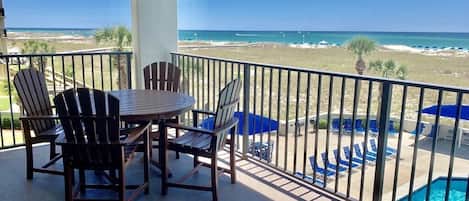 No shortage of blue out here!! Blue skies, blue Gulf waves rolling in, and a blue pool view to take in, all from YOUR balcony!