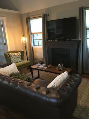 Great fireplace and large TV!
