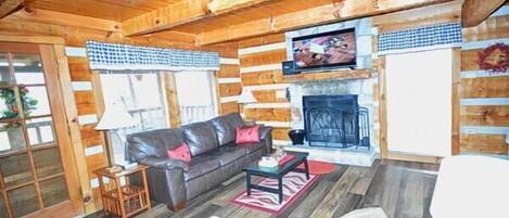 Living Room w/ TV and Fireplace