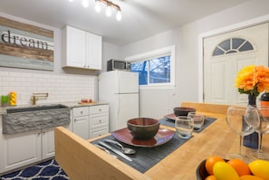 Enjoy a romantic meal for two at this custom butcher block table!