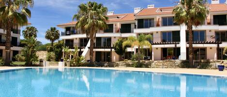 The view towards the apartment from the swimming pool