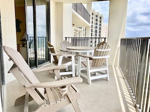 From dolphins to parasailing, there's so much to take in from this gorgeous view of the Gulf Coast! And you'll have plenty of seating options out here!