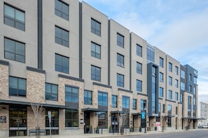 A couple of restaurants are housed in the ground floor of this mixed use building