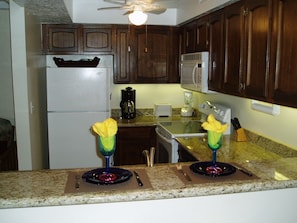 kitchen fully equipped, new granite, new sink and appliances