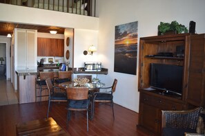 Dining area and flat screen tv