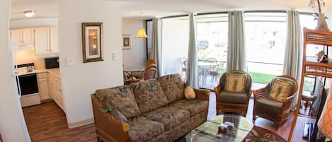 Spacious living room with many seating options