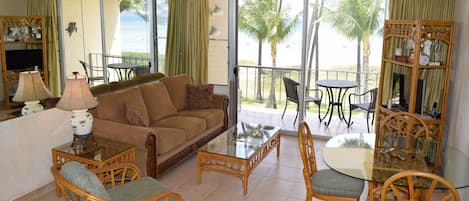 Comfortable living room with ocean views