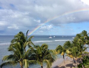 View from our lanai of beach and ocean