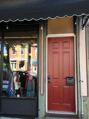 The Burgundy front door to the Inn.