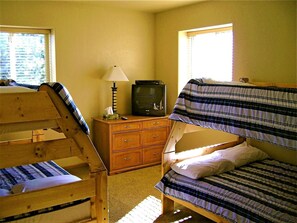 Huge bunk room with 2 Full  and Twin beds.   Plenty of space!