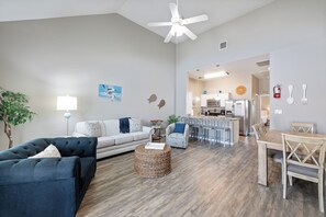 Chic and cozy gathering space, the perfect ambience for unwinding after a day of fun in the sun