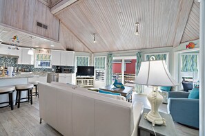 Living area facing patio doors