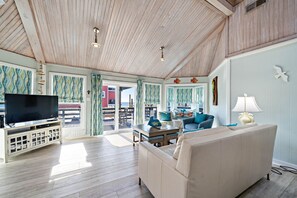 Living area facing patio doors