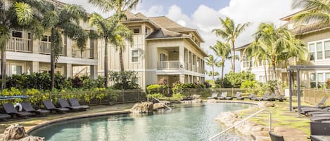 Relax by the private resort style pool of The Villas at Po'ipu Kai.