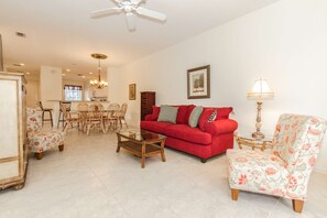 The open plan condo, with a distinctively tropical feel, is the perfect place to escape to on your southwest Florida vacation.