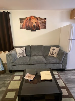 Comfy sofa perfect for relaxing after a long day of exploring!