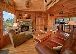 Kick back and enjoy the view with the seasonal fireplace.