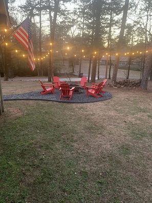 Lighted Rock firepit area 