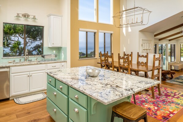 Ocean views from kitchen and dining room