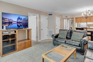 Living area - All of our units have cable , DVD player and flat screen TV.