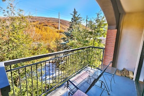 Enjoy your own private patio overlooking the walking path and mountain