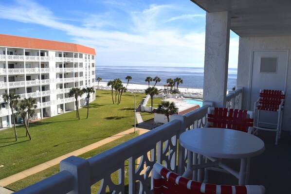 View from the Balcony - High table and chairs - enjoy the view.