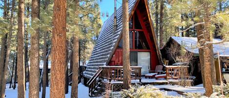 Snow covered Big Bear Cool Cabins, A-Frame Of Mind