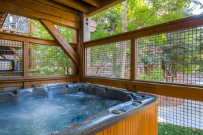 Private hot tub overlooking the courtyard on the deck